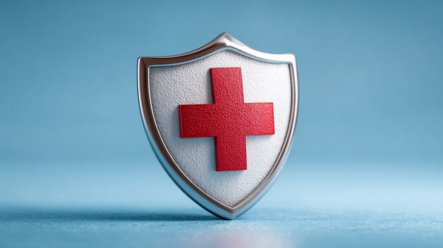 Shield with a red medical cross symbolizing optional or add-on health insurance coverage